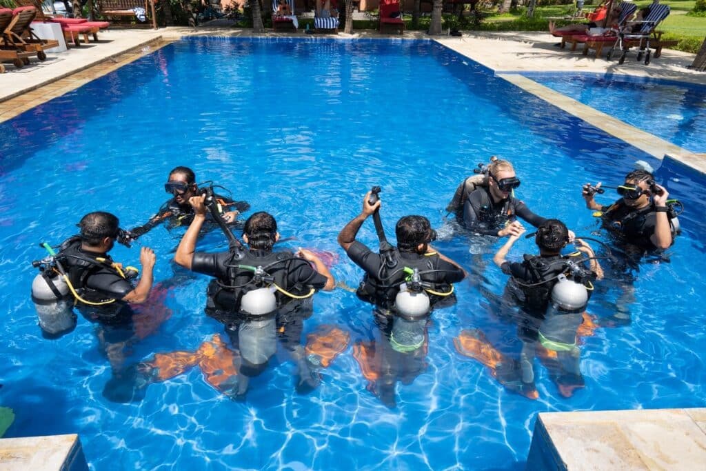 PADI Open Water course pool training in Bali